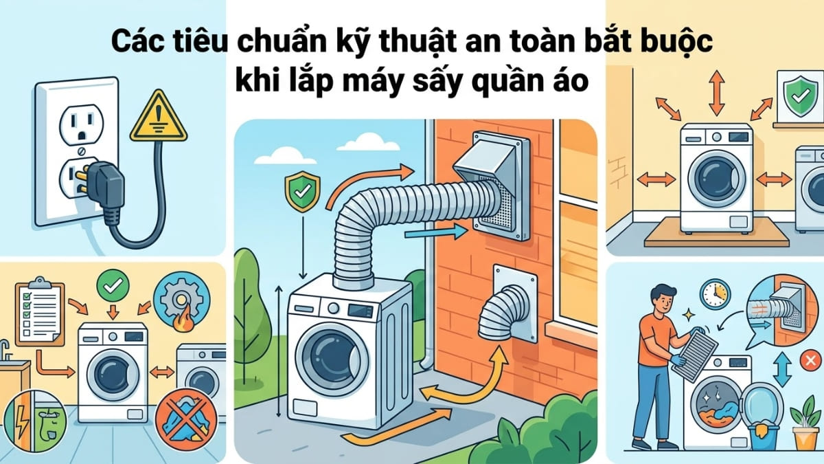 Các tiêu chuẩn kỹ thuật an toàn bắt buộc khi lắp máy sấy quần áo 