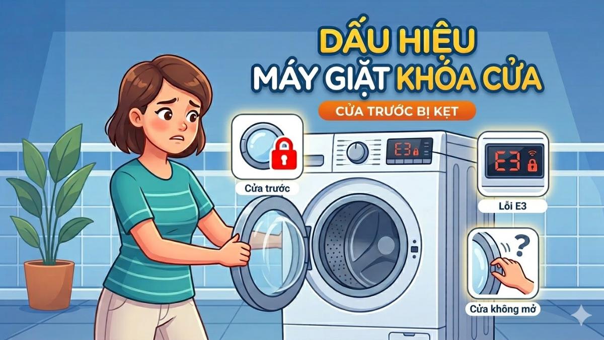 Dấu hiệu máy giặt cửa trước bị khóa