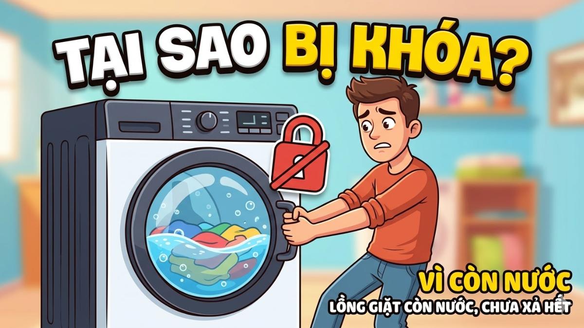 Lồng giặt còn nước chưa xả hết