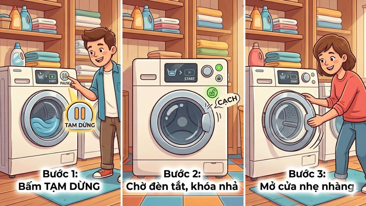 Cách mở máy giặt cửa trước khi bị khóa theo từng tình huống