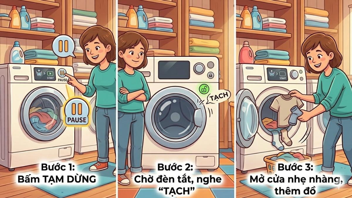 Cách mở cửa máy giặt cửa trước khi đang giặt để thêm đồ