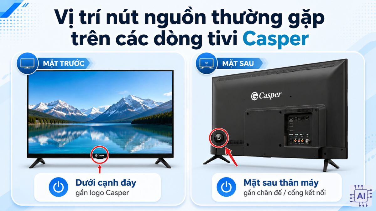 Nút vật lý trên thân tivi Casper ở đâu