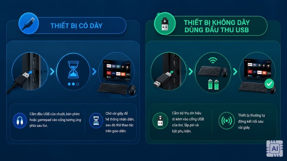 Kết nối chuột, bàn phím hoặc gamepad với tivi Casper