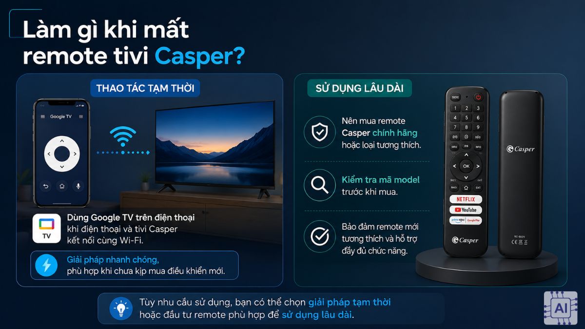 Làm gì khi mất remote tivi Casper?