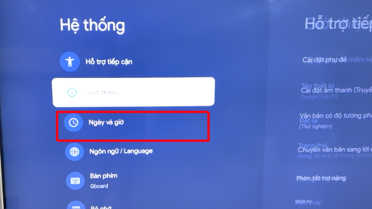 Chọn mục Ngày và giờ
