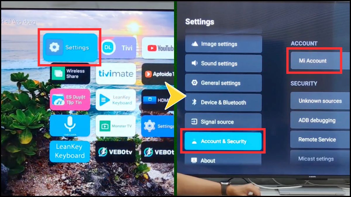 Thiết lập trên tivi Xiaomi
