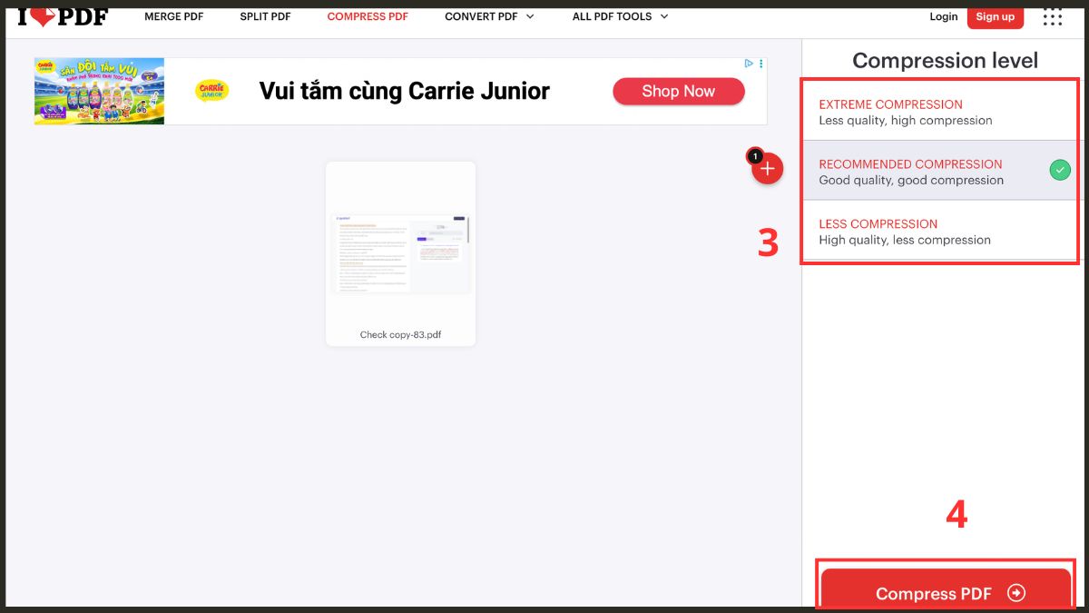 Lựa chọn mức độ nén mong muốn