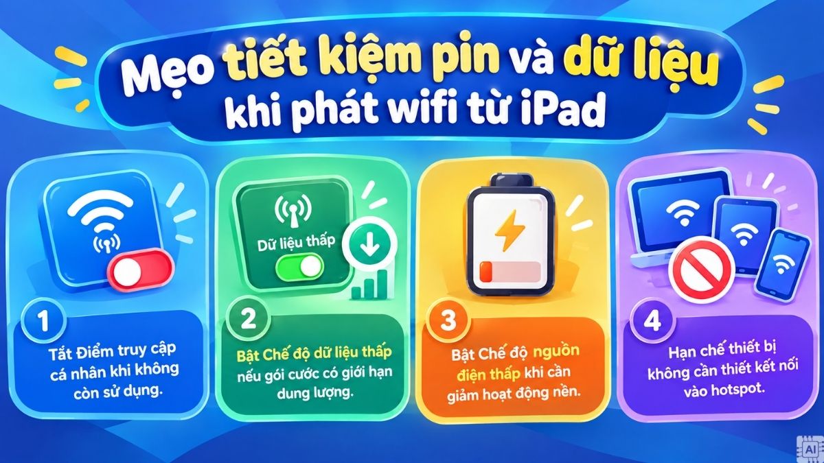 Mẹo tiết kiệm pin và dữ liệu khi phát WiFi từ iPad