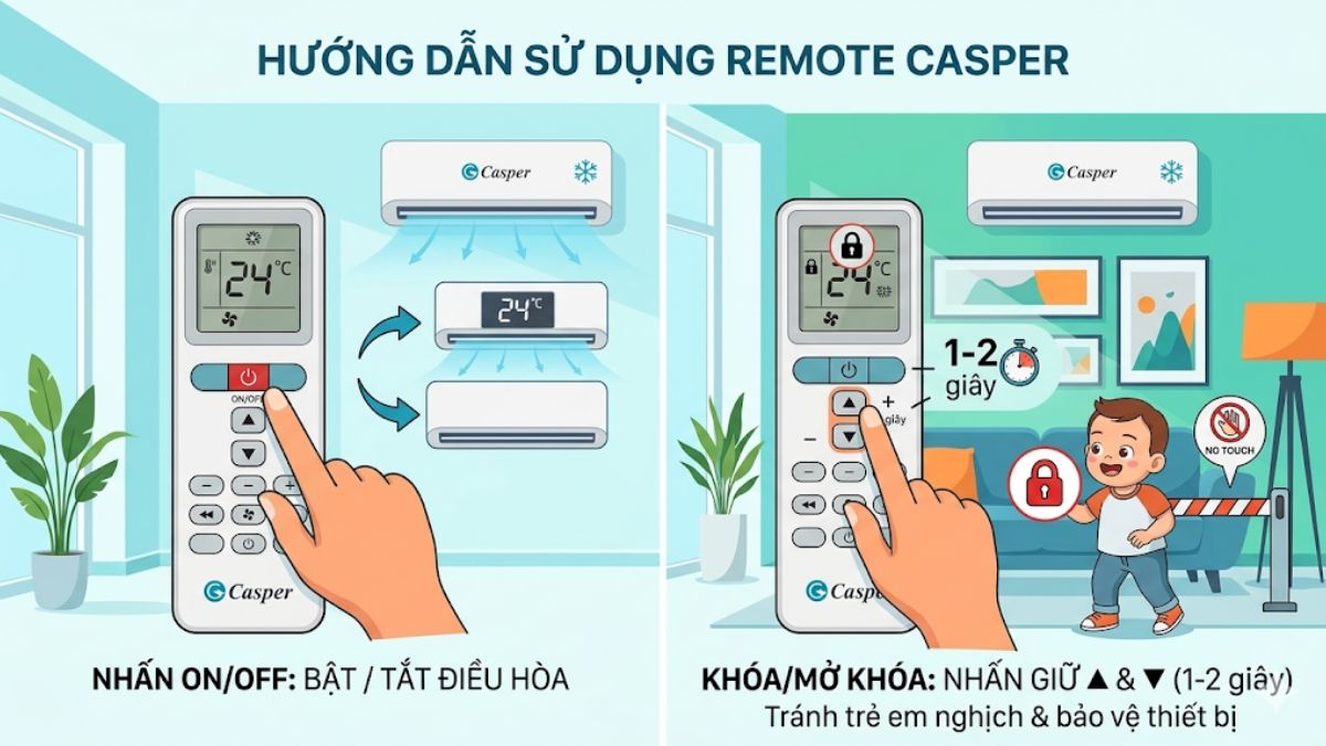 Cách sử dụng điều khiển điều hòa Casper 