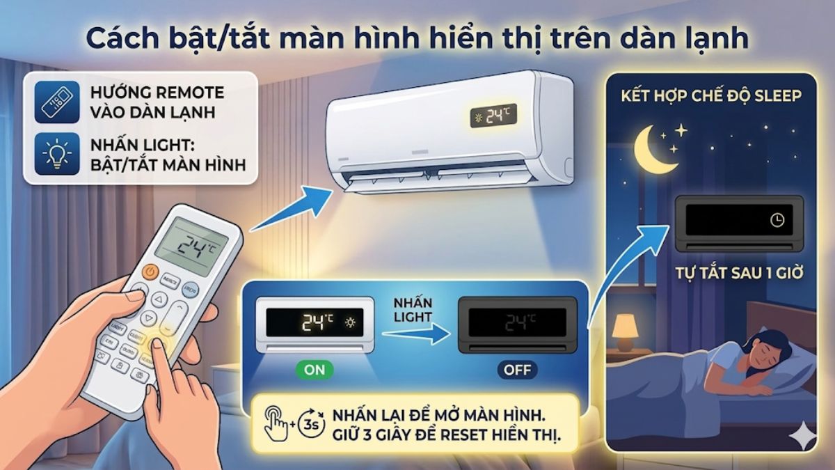 Cách bật/tắt màn hình hiển thị trên dàn lạnh