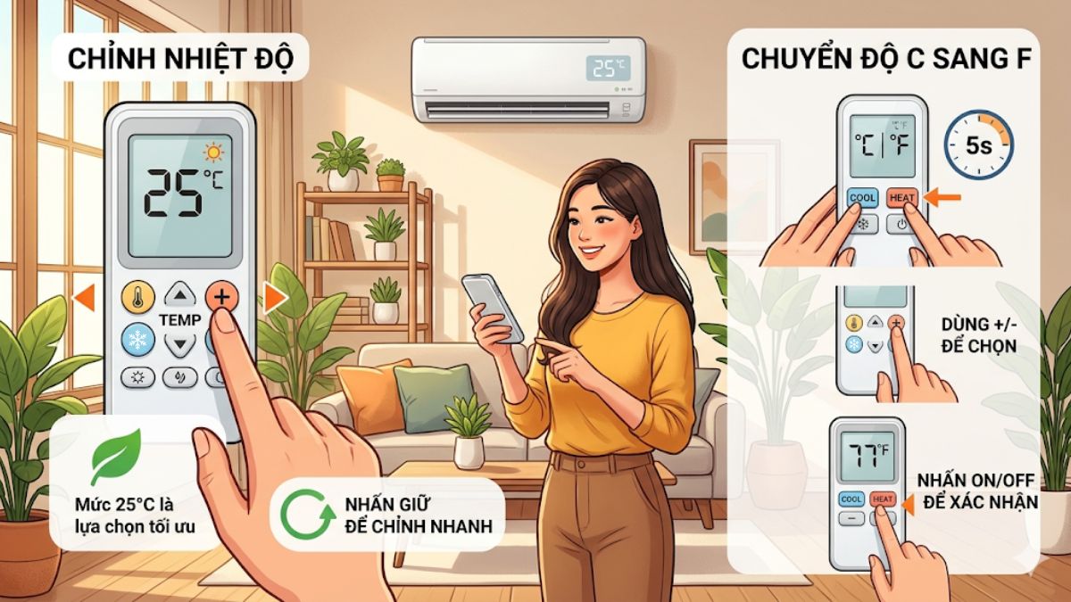 Cách chỉnh nhiệt độ và chuyển đổi độ C sang độ F