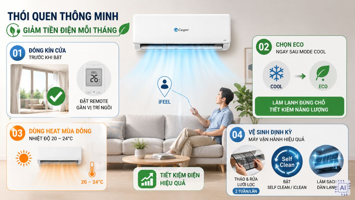Cách sử dụng điểu khiển casper giúp tiết kiệm điện