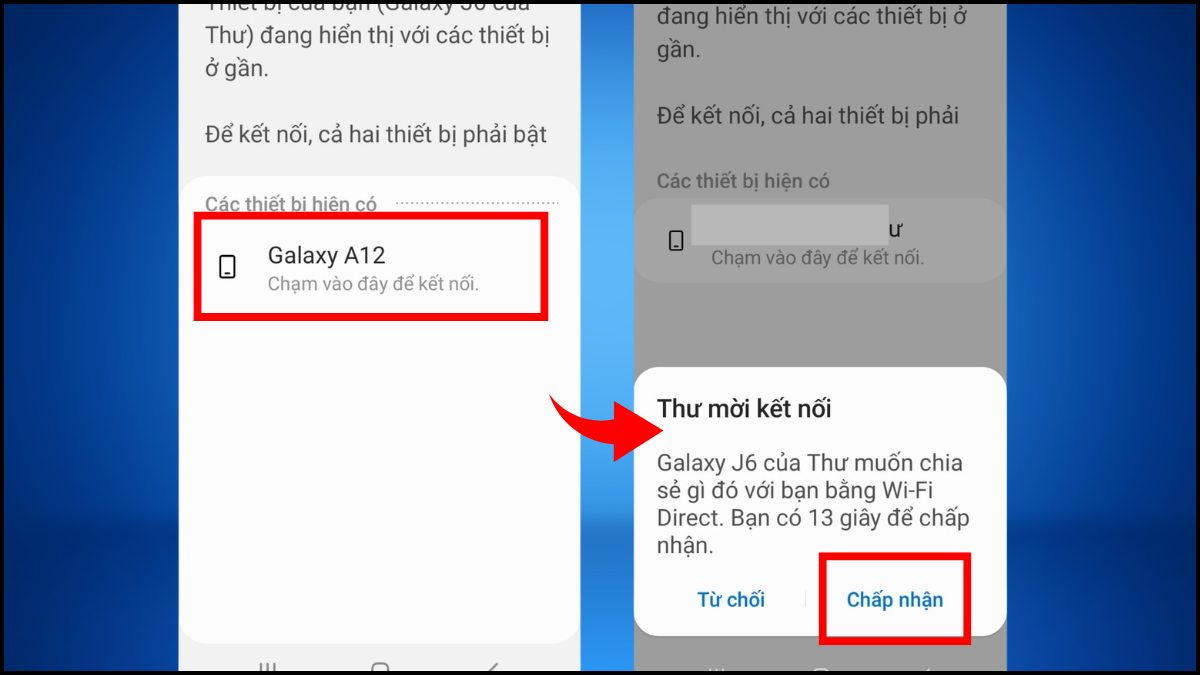 Ấn Chấp nhận chỗ tên máy chiếu