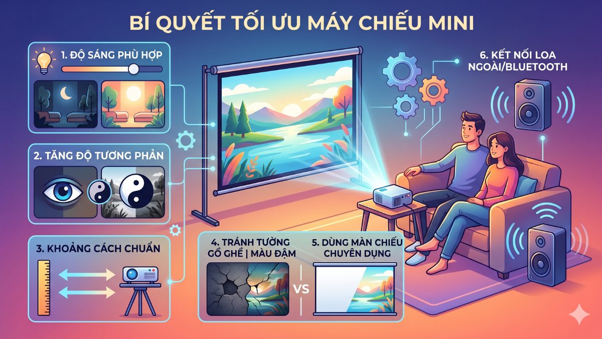 Cách tối ưu chất lượng hình ảnh và âm thanh máy chiếu mini