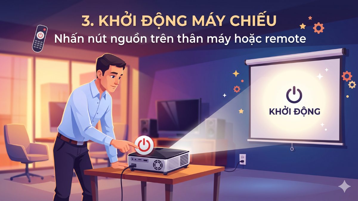Khởi động máy chiếu