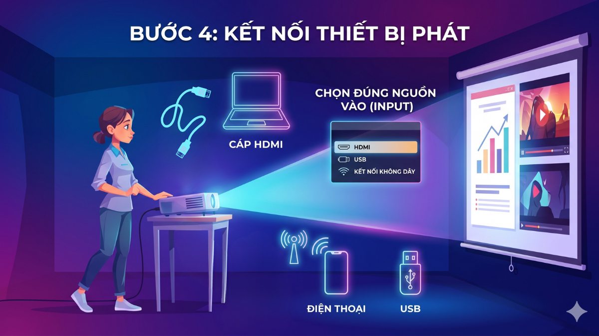 Kết nối thiết bị phát với máy chiếu