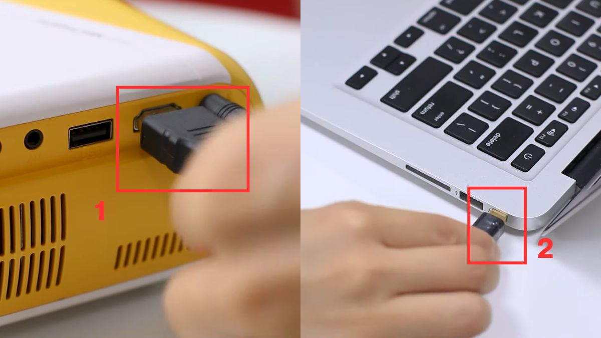 Cắm một đầu dây HDMI vào máy chiếu