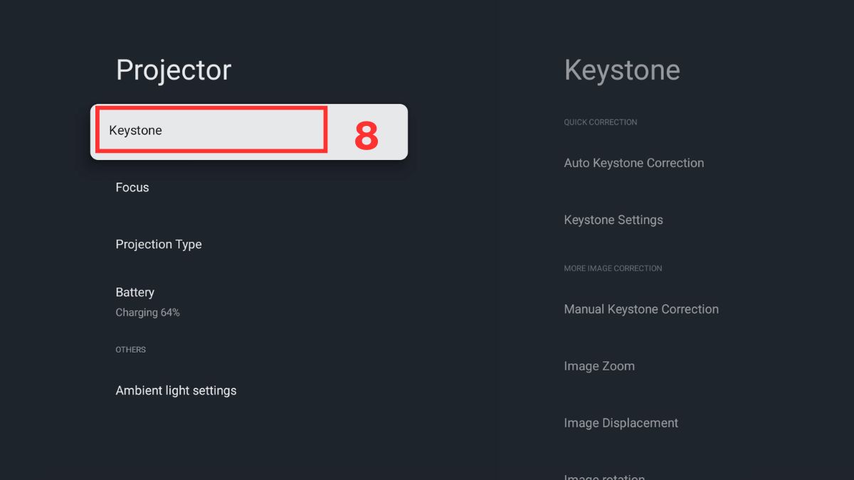 Dùng chức năng Keystone Correction