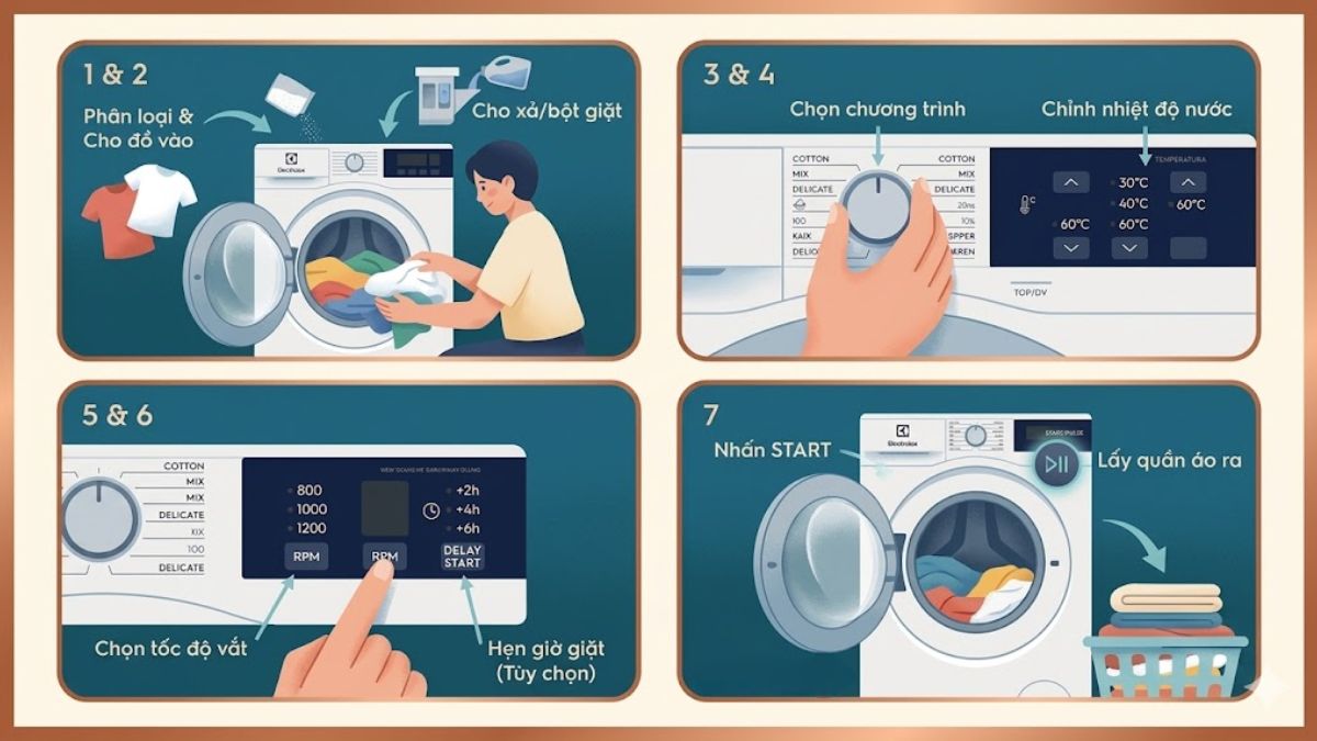 Hướng dẫn sử dụng máy giặt Electrolux cửa ngang