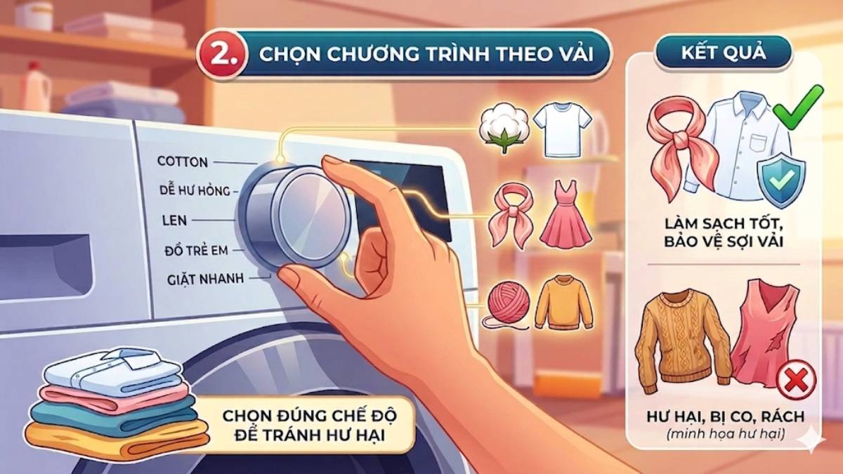 Chọn chương trình giặt theo loại vải