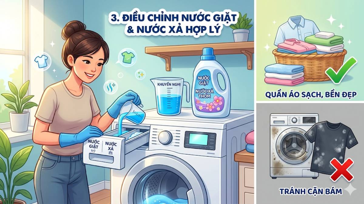 Điều chỉnh nước giặt và nước xả hợp lý