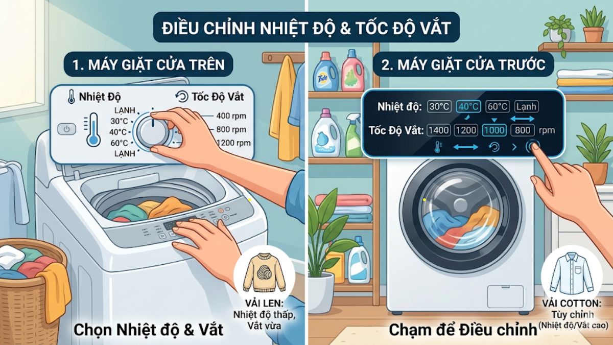 Điều chỉnh nhiệt độ và tốc độ vắt