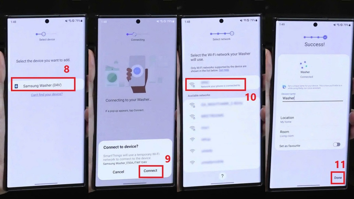 Nhấn chọn tên máy giặt trên app