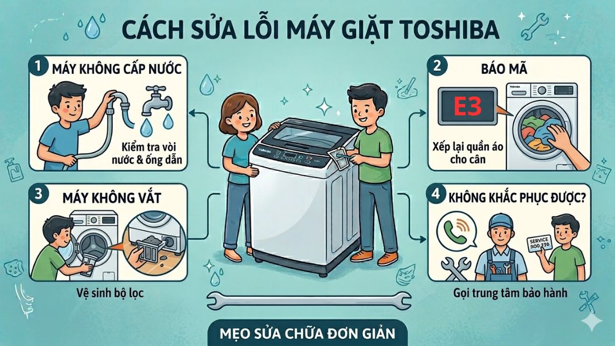 Xử lý sự cố thường gặp trên máy giặt Toshiba