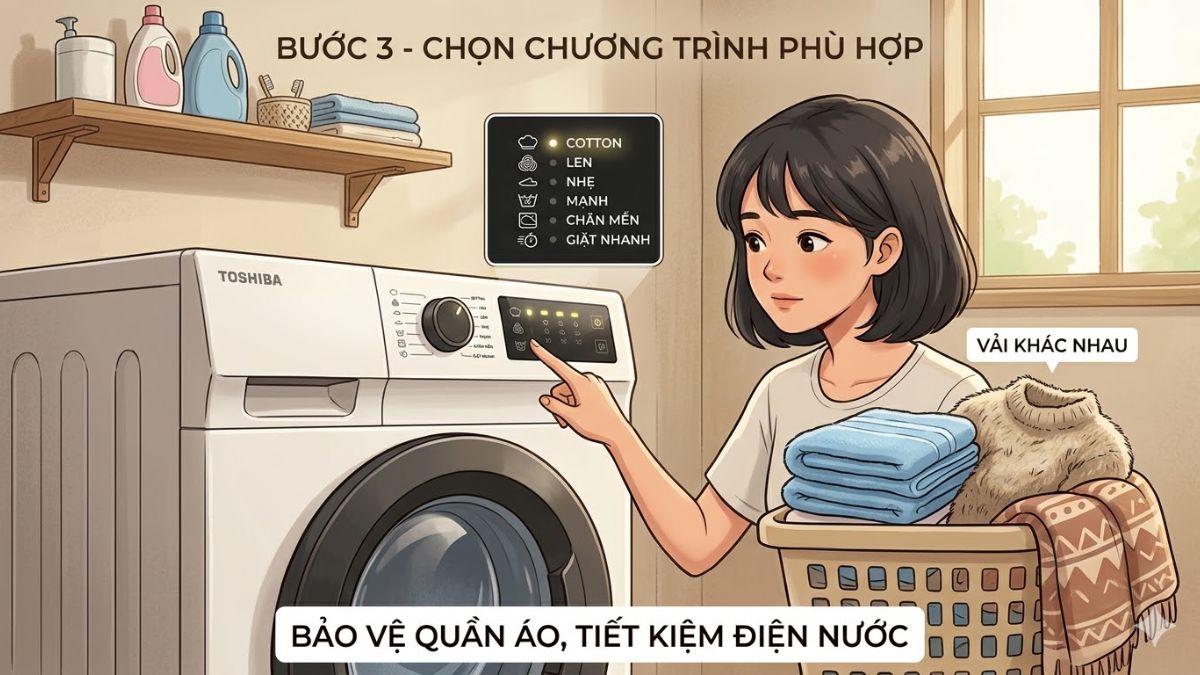 Chọn chương trình giặt phù hợp với loại vải
