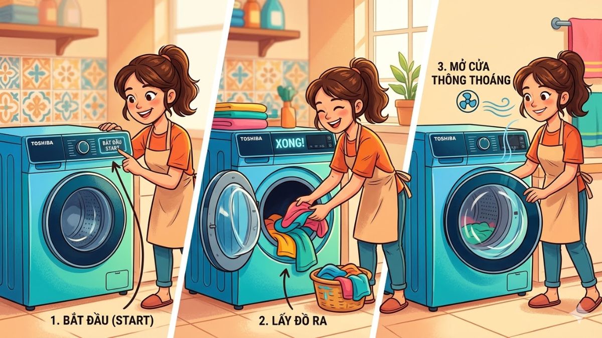 Khởi động và xử lý sau khi giặt xong