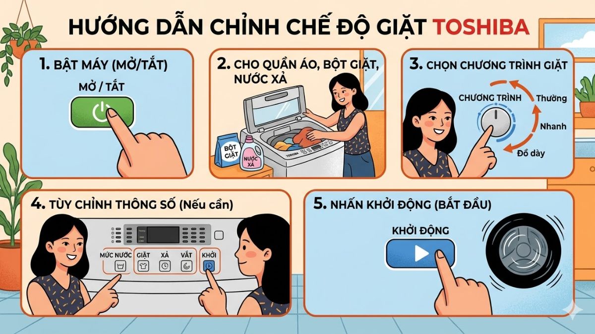 Hướng dẫn tùy chỉnh chế độ giặt trên máy giặt Toshiba