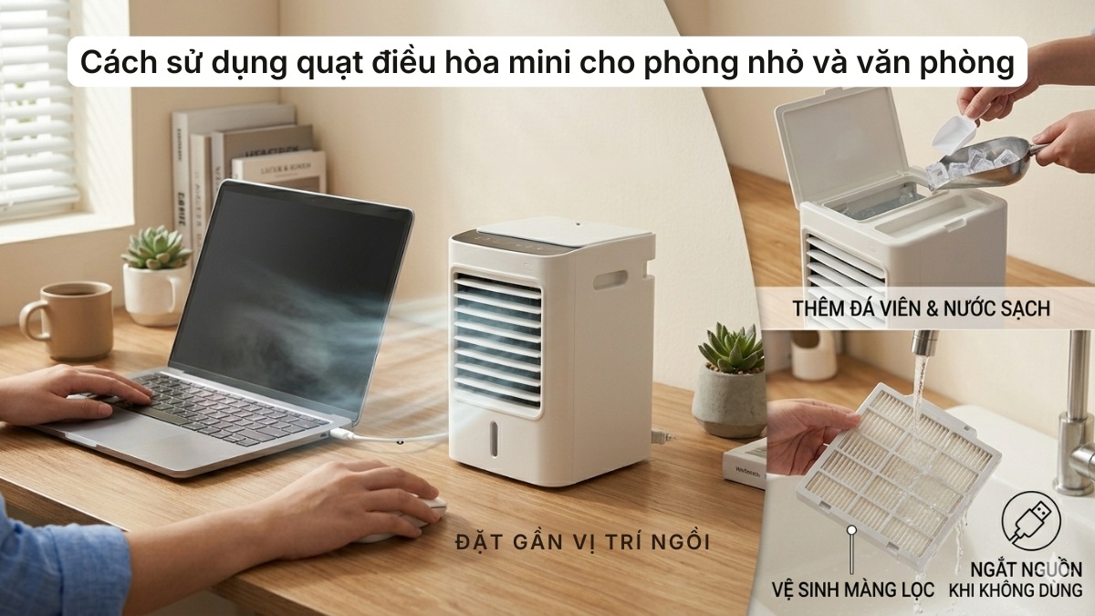 Cách sử dụng quạt điều hòa mini cho phòng nhỏ và văn phòng