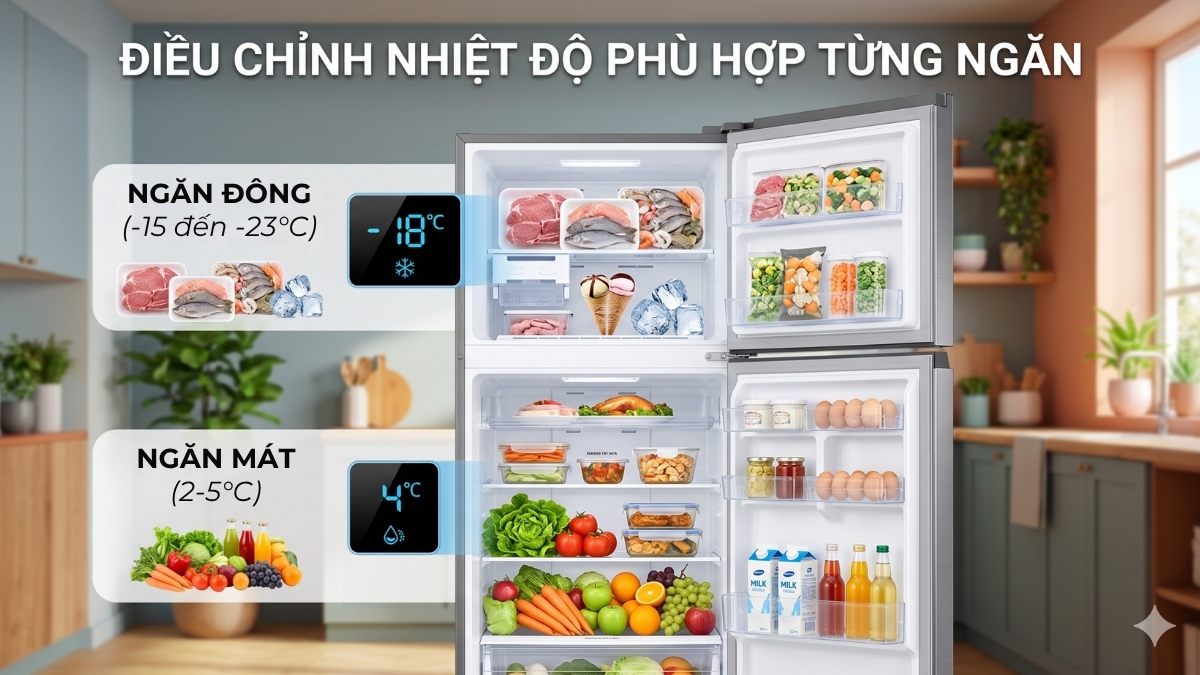 Điều chỉnh nhiệt độ phù hợp cho từng ngăn
