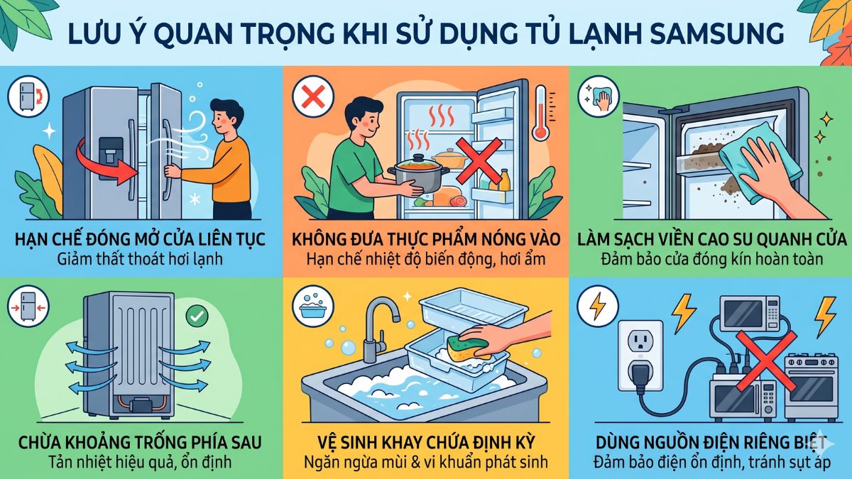 Lưu ý quan trọng khi sử dụng tủ lạnh Samsung