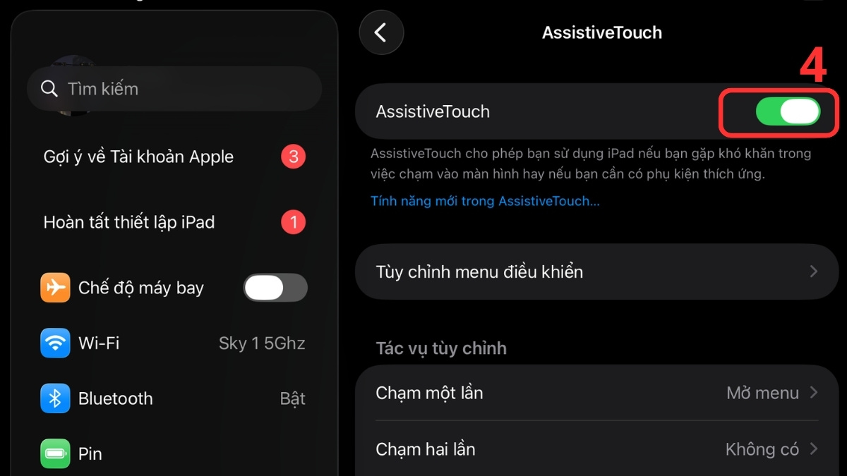  Gạt thanh trạng thái AssistiveTouch sang màu xanh