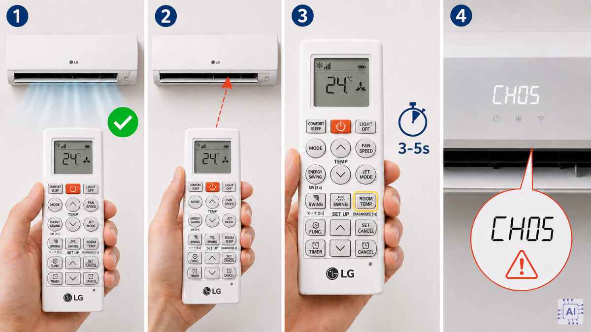 Cách test mã lỗi máy lạnh LG Inverter bằng remote