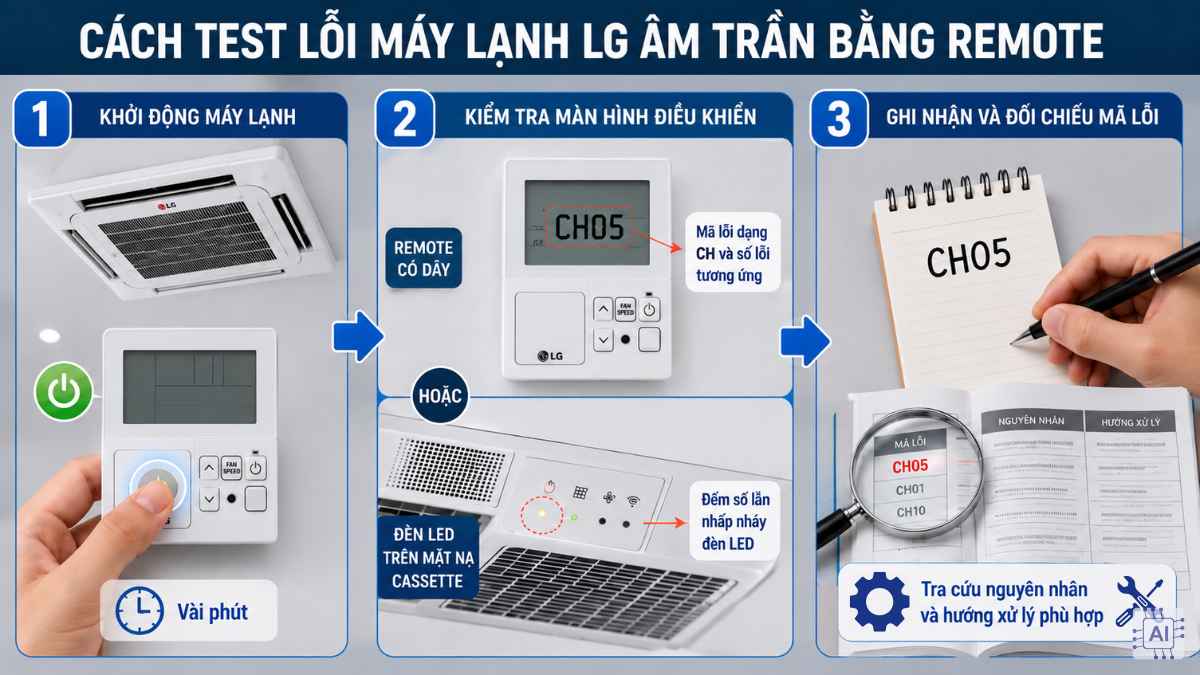 Cách test lỗi máy lạnh LG âm trần bằng remote