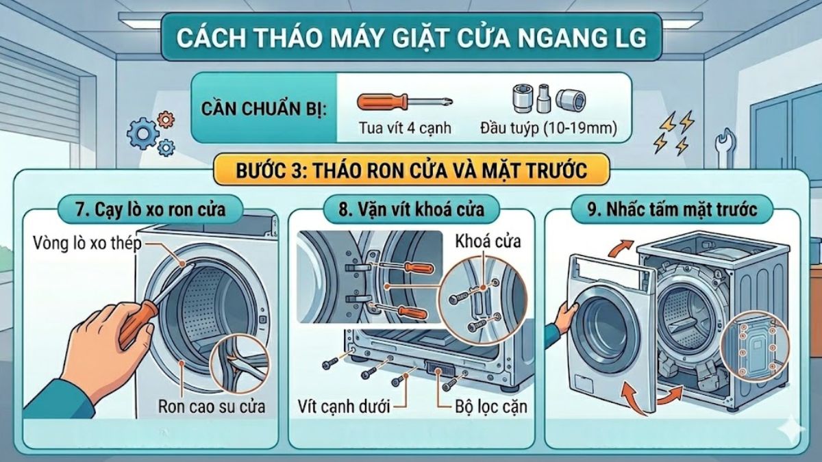 Tháo ron cửa và mặt trước