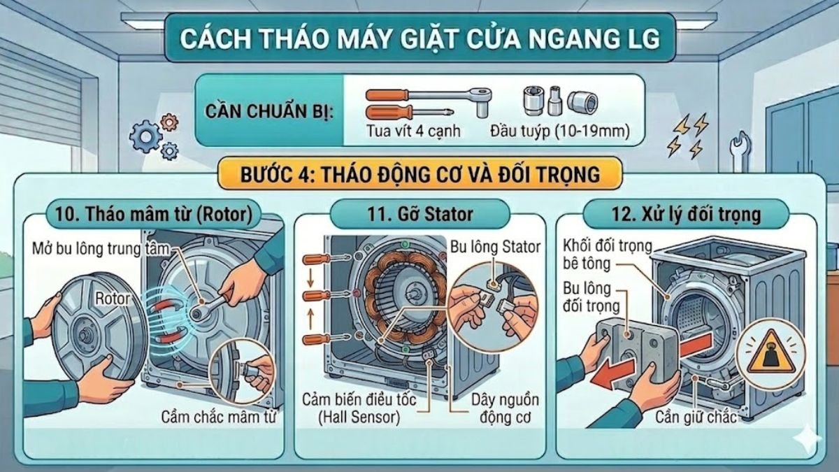 Tháo động cơ và đối trọng
