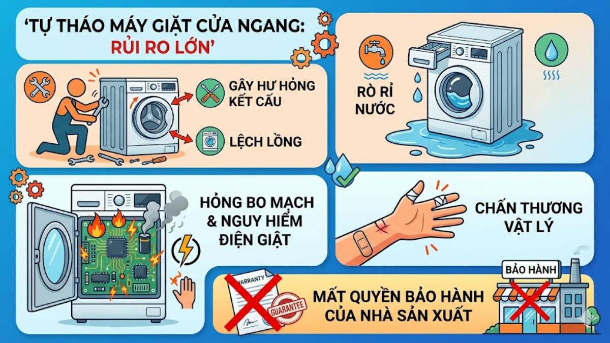 Cảnh báo rủi ro khi tự tháo máy giặt cửa ngang