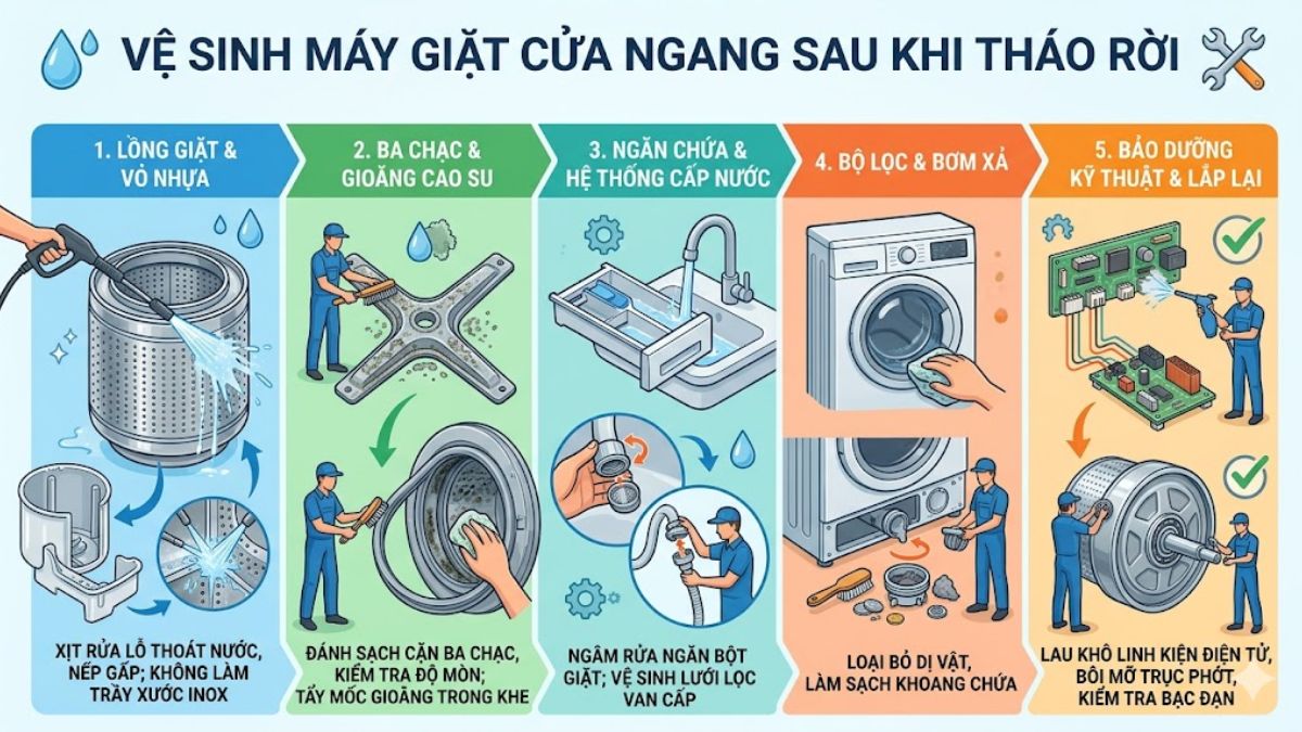Hướng dẫn vệ sinh từng bộ phận sau khi tháo
