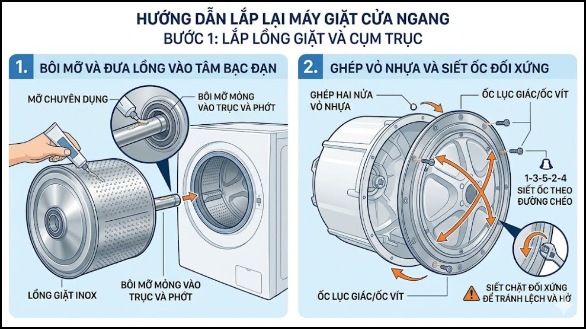 Cách lắp lại máy giặt cửa ngang sau khi vệ sinh