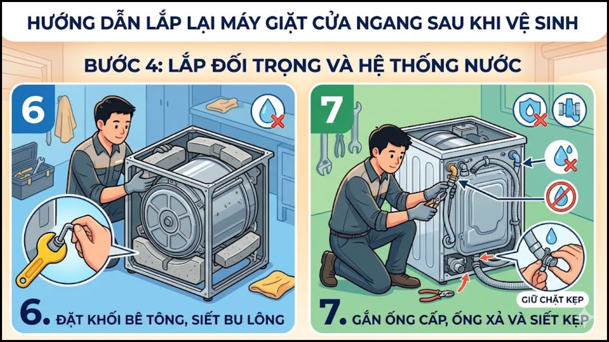 Lắp đối trọng và hệ thống nước