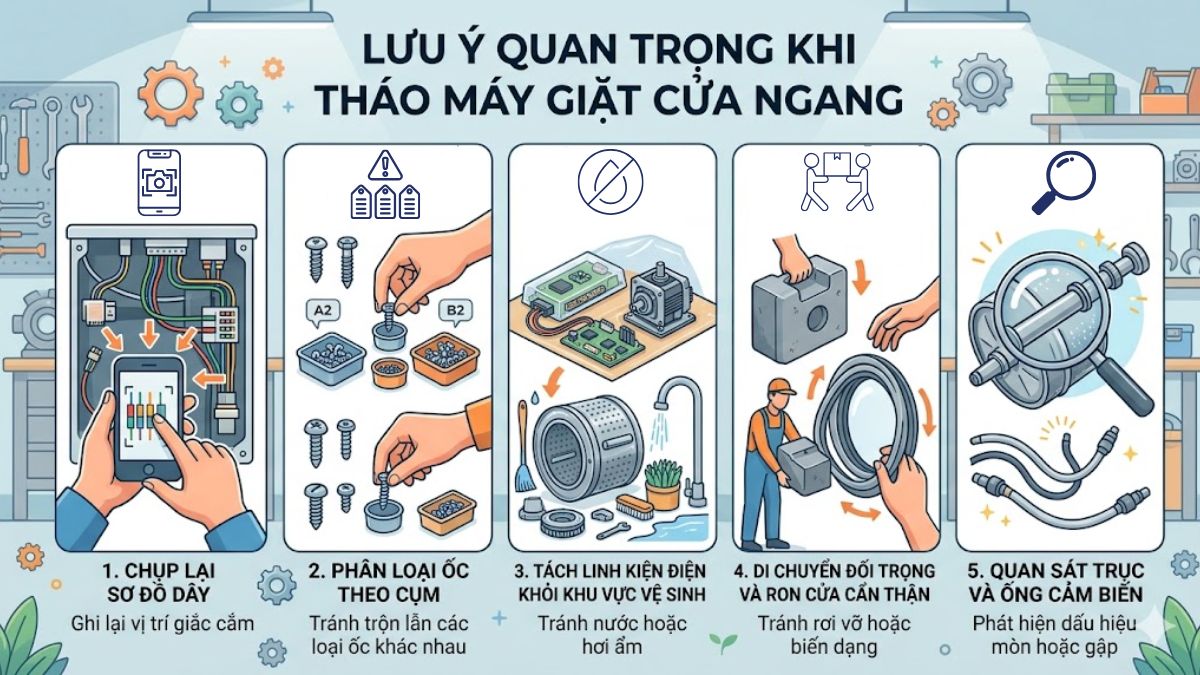 Lưu ý quan trọng khi tháo máy giặt cửa ngang