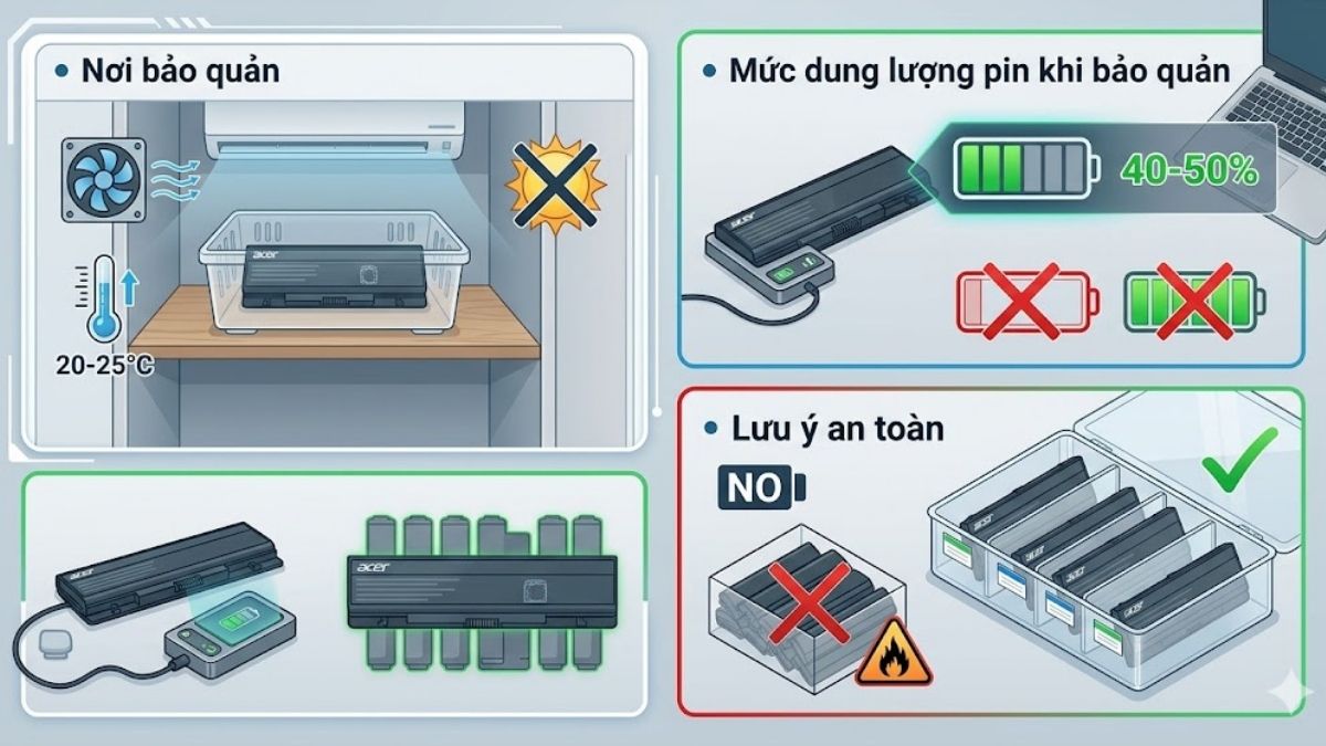 Lưu ý bảo quản pin laptop Acer sau khi tháo và lắp lại