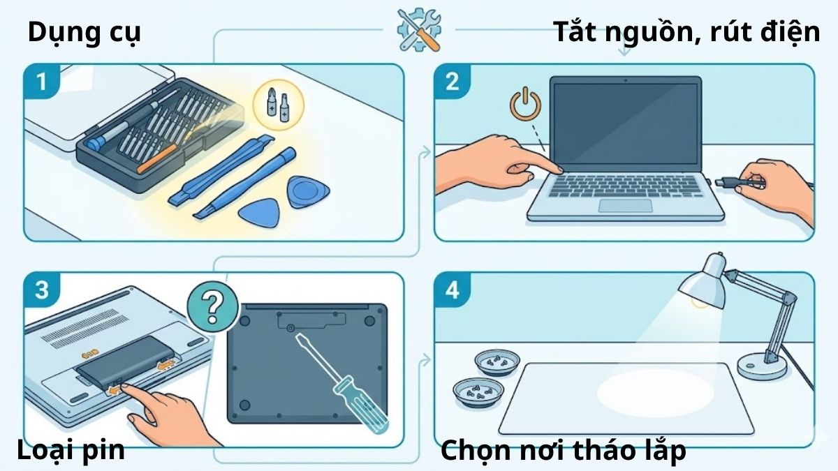 Chuẩn bị trước khi tháo pin laptop Acer