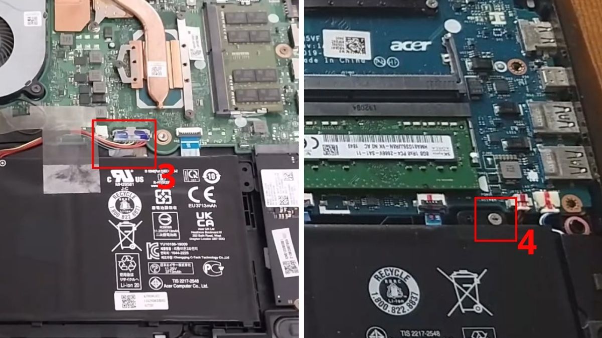 Mở cáp gắn pin với bảng mạch