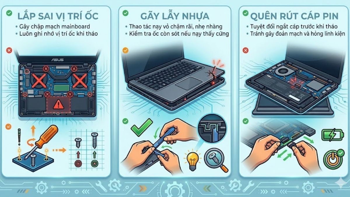 Lỗi thường gặp khi tự tháo pin laptop Asus 