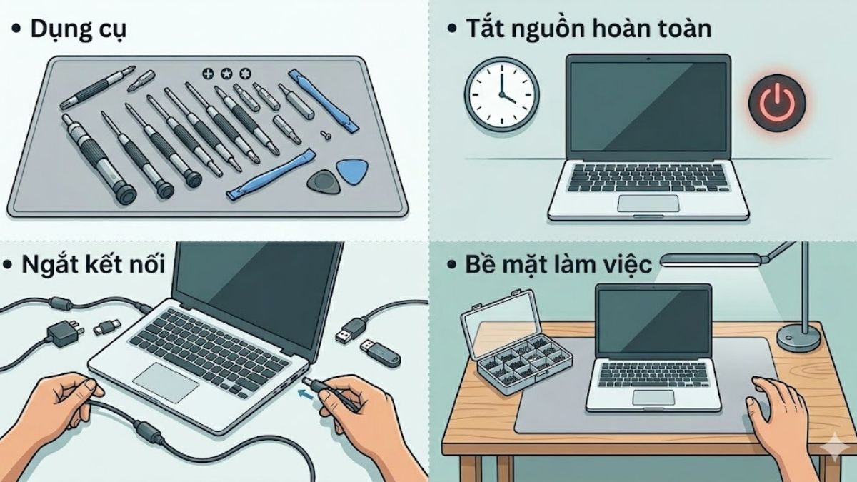Chuẩn bị trước khi tháo pin laptop Asus