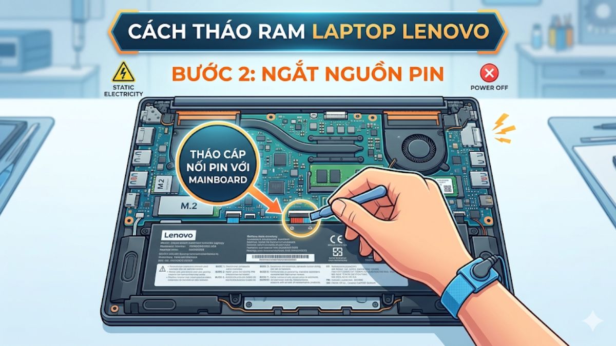 Ngắt nguồn pin laptop Lenovo